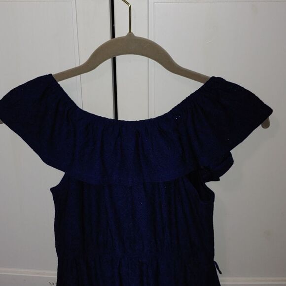 Justice Girls  eyelet hankerchief navy dress SZ 10 - Picture 7 of 7